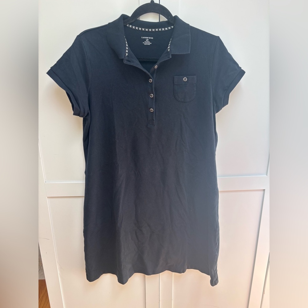 LANDS END Women's Polo Style Cotton Dress size L/P 14-16 Preppy Minimalist